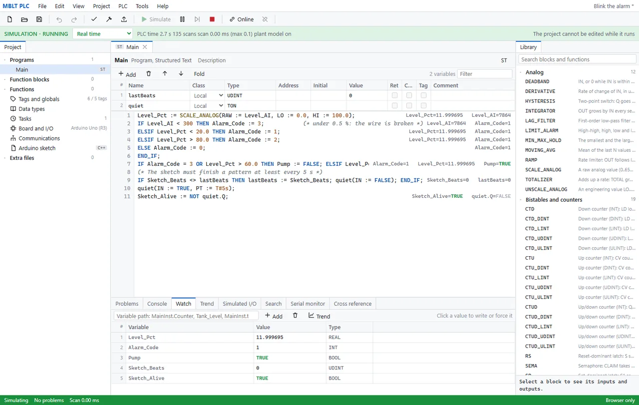Simulate, and watch the sketch not run